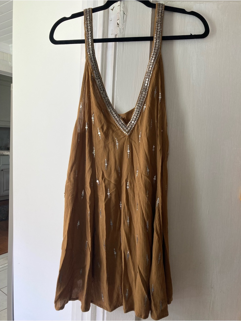 Free People Brown Embellished V-Neck Camisole Dress
